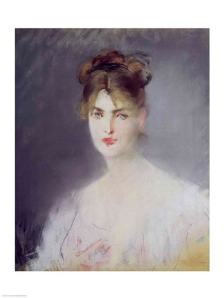 Framed Portrait of a Young Woman with Blonde Hair and Blue Eyes, 1878 Print