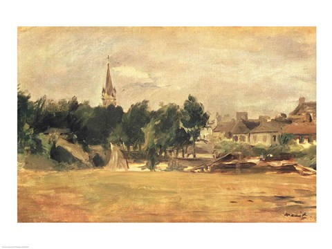 Framed Landscape with a Village Church Print