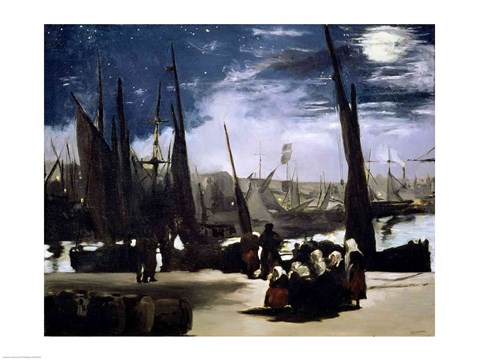 Framed Moonlight on Boulogne Harbour, 1868 Print