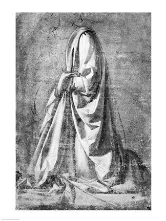 Framed Drapery study for a kneeling figure seen in three-quarter profile to the left, c.1475 Print