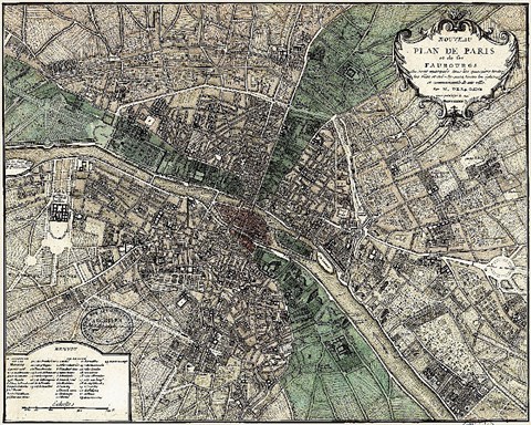 Framed Plan de Paris - green Print