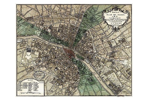 Framed Plan de Paris - green Print
