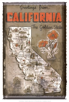 Framed Greetings from California Print