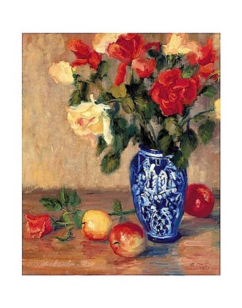 Framed Roses in a Mexican Vase Print