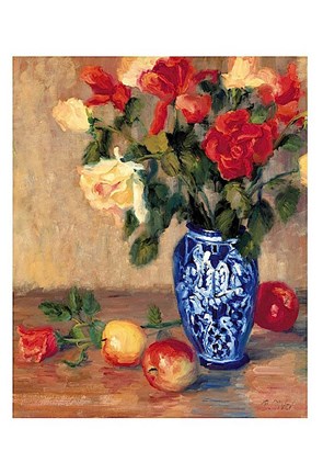 Framed Roses in a Mexican Vase Print