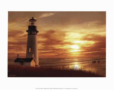 Framed Lighthouse at Sunset Print