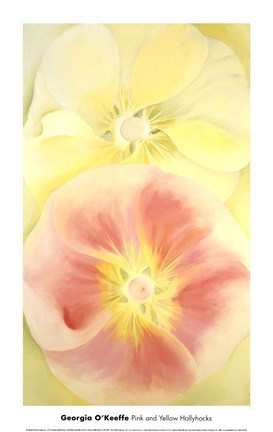 Framed Pink and Yellow Hollyhocks, 1952 Print