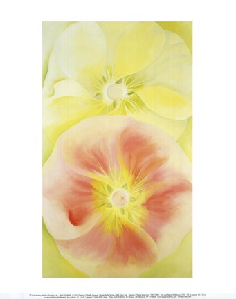 Framed Pink and Yellow Hollyhocks, 1952 Print