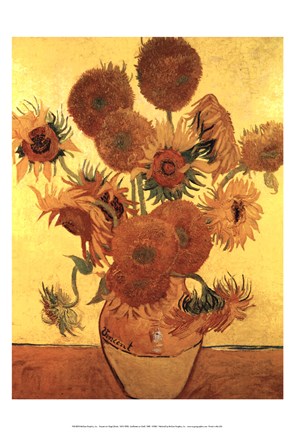 Framed Sunflowers on Gold, 1888 Print