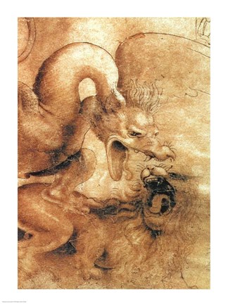 Framed Detail of the Dragon from the drawing Fight between a Dragon and a Lion Print