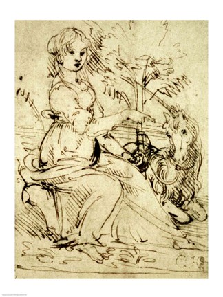 Framed Lady with a Unicorn Print