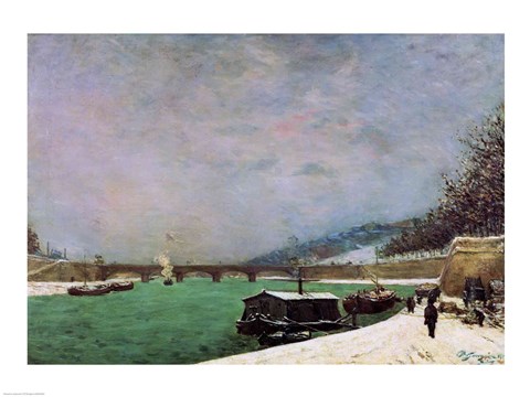 Framed Seine at the Pont d&#39;Iena, Winter, 1875 Print