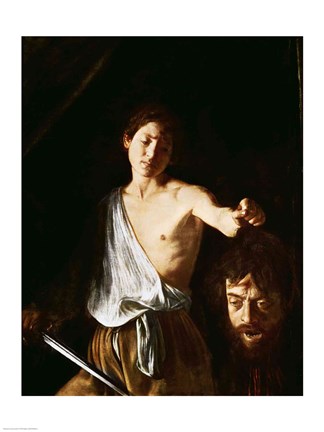 Framed David with the Head of Goliath, 1606 Print