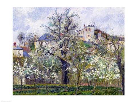 Framed Vegetable Garden with Trees in Blossom, Spring, Pontoise, 1877 Print