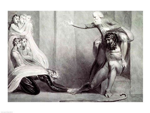 Framed Tiriel, borne back to the Palace on the Shoulders of his Brother Ijim, addressing his five Daughters Print