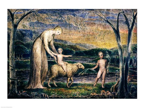 Framed Our Lady with the Infant Jesus Riding on a Lamb with St John Print