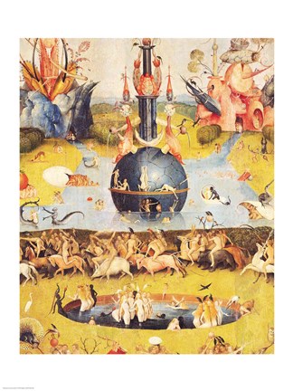 Framed Garden of Earthly Delights: Allegory of Luxury (yellow center panel detail) Print