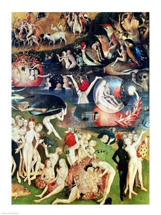 Framed Garden of Earthly Delights: Allegory of Luxury, detail of the central panel, c.1500 Print