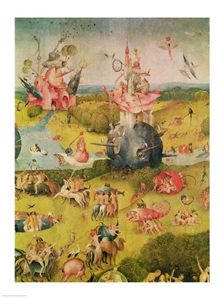 Framed Garden of Earthly Delights: Allegory of Luxury, central panel of triptych, c.1500 Detail Print