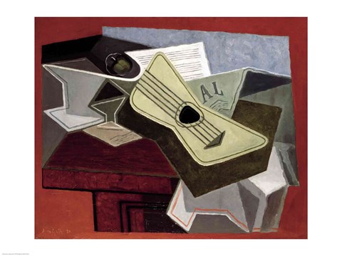 Framed Guitar and Newspaper, 1925 Print