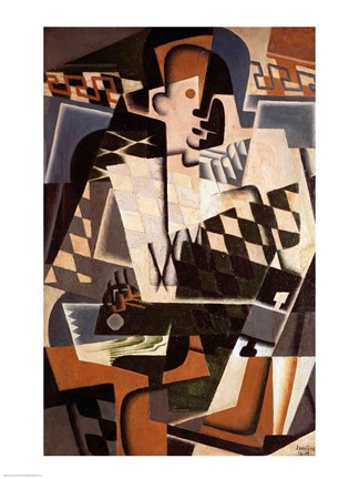 Framed Harlequin with a Guitar, 1917 Print