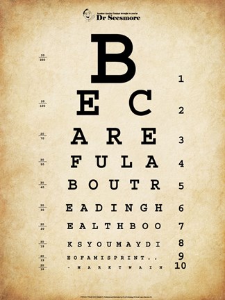 Framed Mark Twain Eye Chart Print