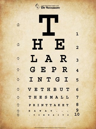 Framed Tom Waits Eye Chart Print