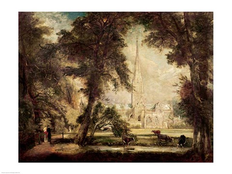 Framed Salisbury Cathedral from the Bishop&#39;s Grounds, c.1822-23 Print