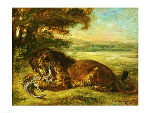 Framed Lion and Alligator, 1863 Print