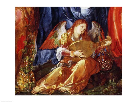 Framed Festival of the Rosary, detail of the angel musician, 1506 Print