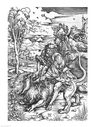 Framed Samson slaying the lion Print