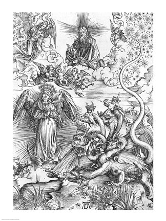 Framed Scene from the Apocalypse, The woman clothed with the sun and the seven-headed dragon Print