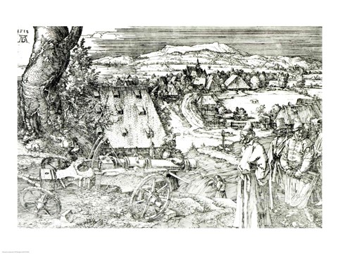 Framed Landscape with Cannon, 1518 Print