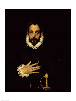 Framed Gentleman with his hand on his ches Print