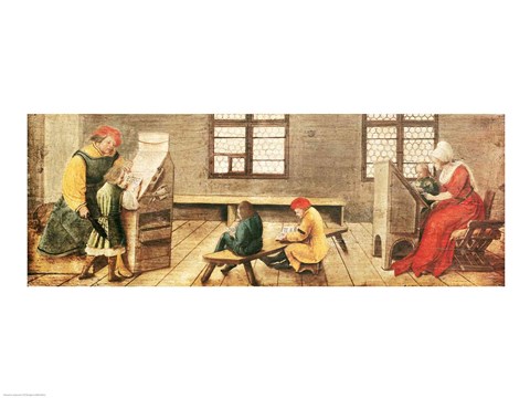 Framed School Teacher is Explaining the Meaning of a Letter to Illiterate Workers 1516 Print