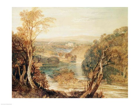 Framed River Wharfe with a distant view of Barden Tower Print