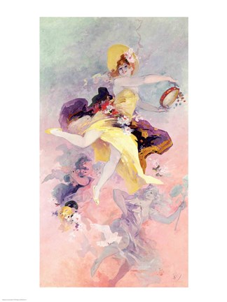 Framed Dancer with a Basque Tambourine Print