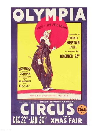 Framed Bertram Mills circus poster, 1922 Print