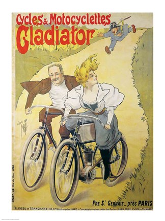 Framed Poster advertising Gladiator bicycles and motorcycles Print