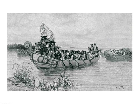 Framed Landing of Cadillac, illustration from &#39;The City of the Strait&#39; Print