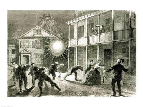 Framed Federals shelling the City of Charleston: Shell bursting in the streets in 1863 Print