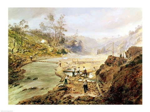 Framed &#39;Fortyniners&#39; washing gold from the Calaveres River, California, 1858 Print