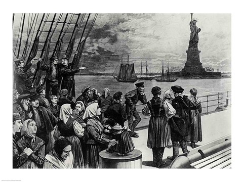 Framed New York - Welcome to the land of freedom - An ocean steamer passing the Statue of Liberty Print