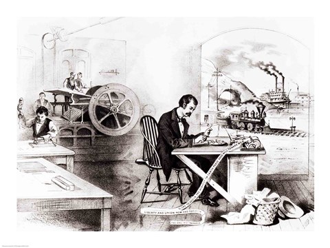 Framed Progress of the Century: The Lightning Steam Press, the Electric Telegraph, the Locomotive and the Steamboat Print