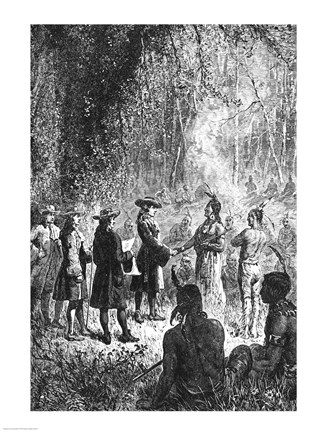 Framed Moravian Missionaries Among the Indians Print