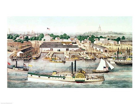 Framed Bird&#39;s Eye View of Sixth Street Wharf Print