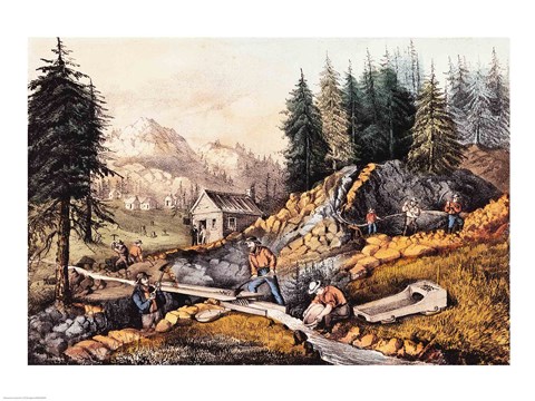 Framed Gold Mining in California Print