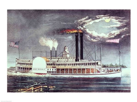 Framed Moonlight on the Mississippi Print