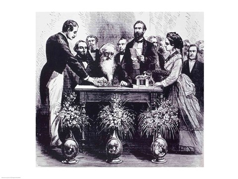 Framed Professor Samuel Finley Breese Morse Explaining the Function of his Invention Print