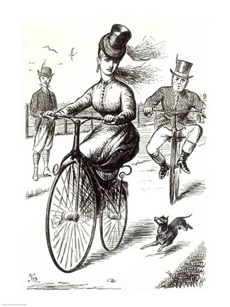 Framed Cartoon of a Lady on a Velocipede, 1869 Print
